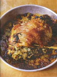 Roast lamb with couscous and red onions