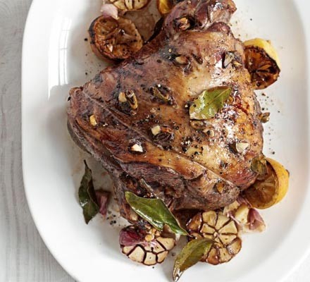 Roast lamb with lemon and bay