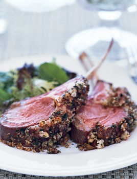 Roast lamb with marionberry-pecan crust