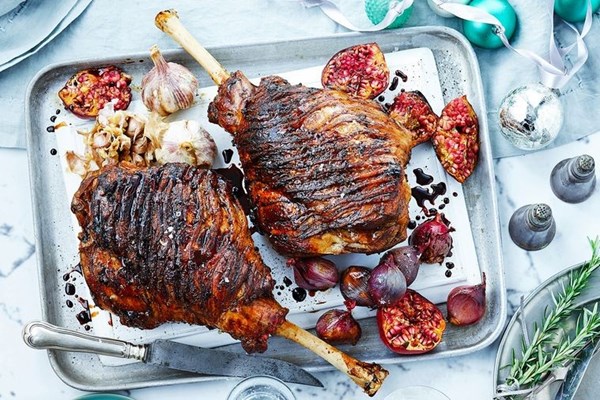 Roast lamb with pomegranate glaze