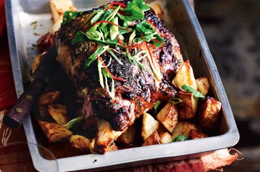 Roast lamb with Thai-style mint sauce