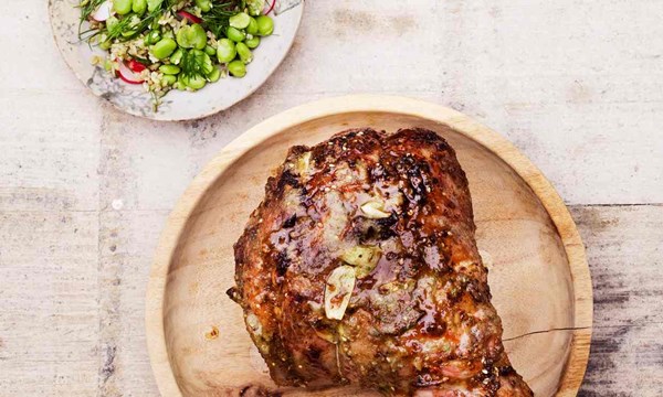 Roast lamb with za’atar and broad bean freekeh