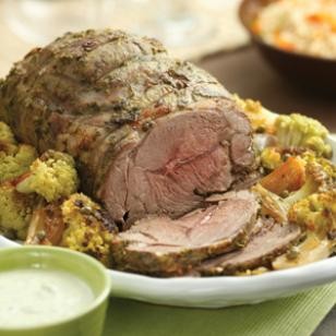 Roast leg of lamb, cauliflower & shallots