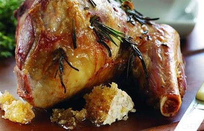 Roast leg of lamb with honeycomb and minted Jersey Royals