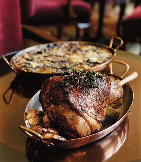 Roast leg of lamb with aubergine Parmigiano