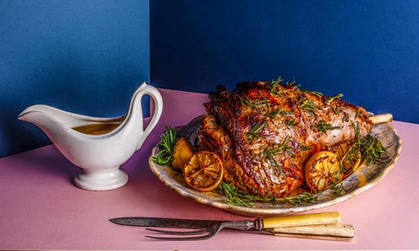 Roast leg of lamb with anchovy, garlic and rosemary