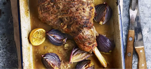 Roast leg of lamb with anchovy, garlic and rosemary
