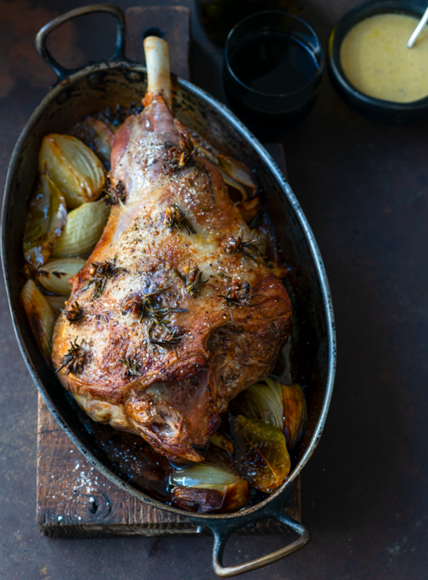 Roast leg of lamb with anchovy cream