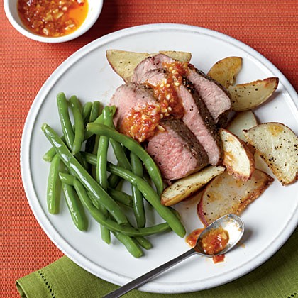 Roast leg of lamb with chile-garlic sauce