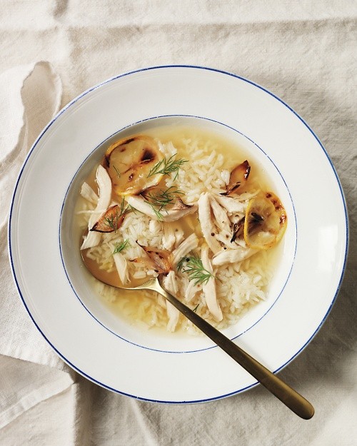 Roast lemon chicken and rice soup