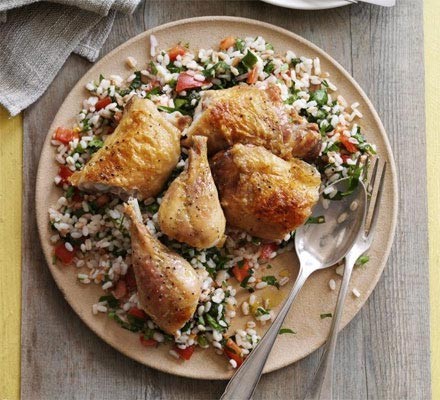 Roast lemon chicken with three grain tabbouleh