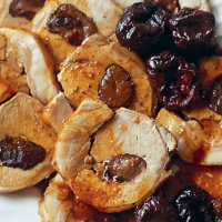 Roast loin of pork stuffed with prunes 