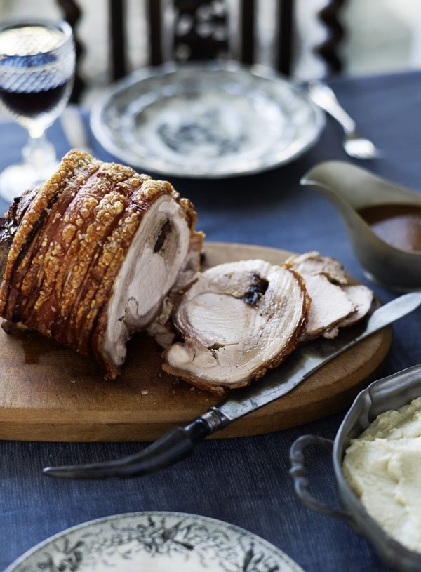 Roast loin of pork with cauliflower and apple puree