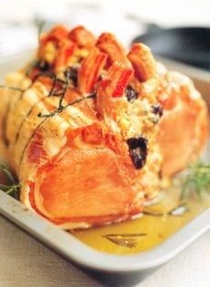 Roast loin of pork with prunes