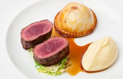 Roast loin of venison, wild mushroom pie and parsnip purée