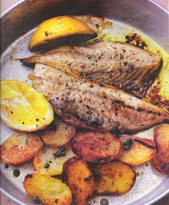 Roast mackerel, lemon potatoes