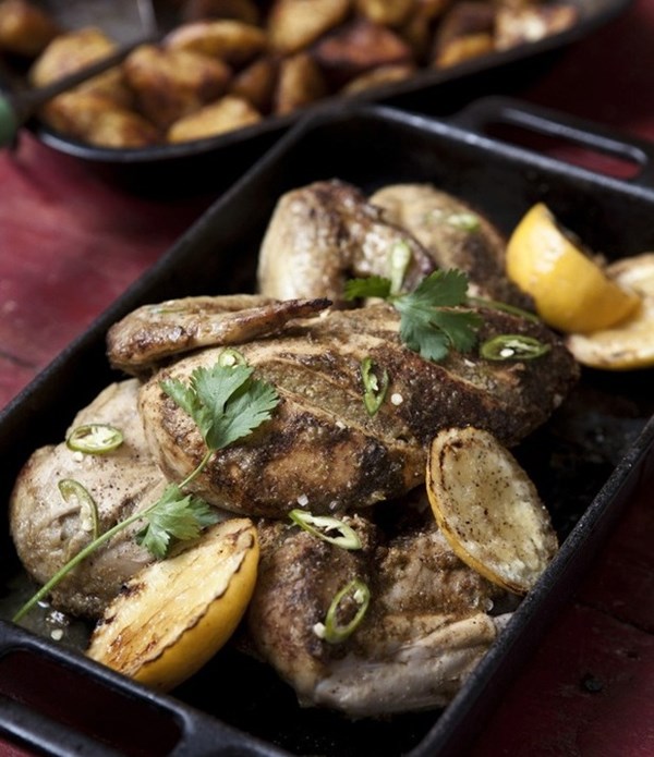 Roast masala chicken and masala potatoes