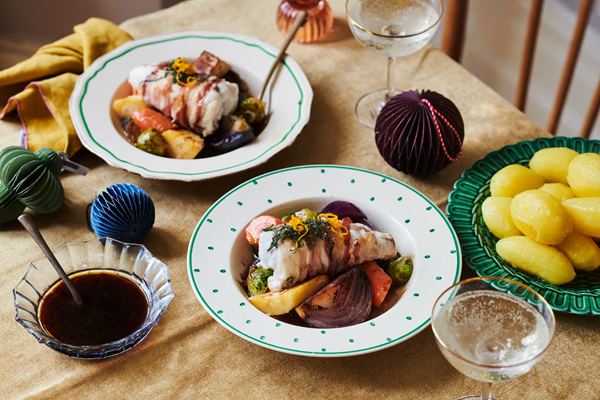 Roast monkfish with mulled wine dressing