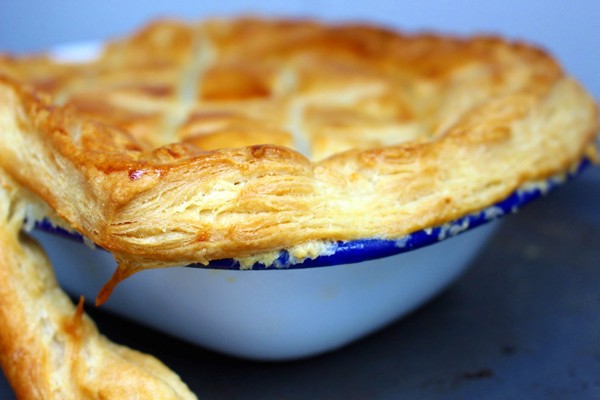 Roast mushroom and caramelised onion pie with quick flaky pastry