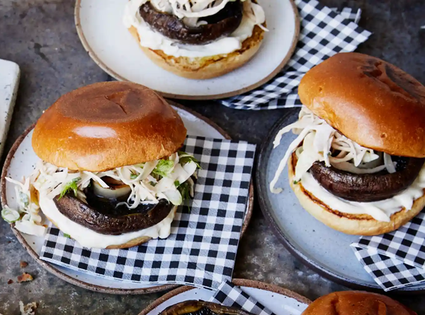Roast mushroom buns with chipotle slaw