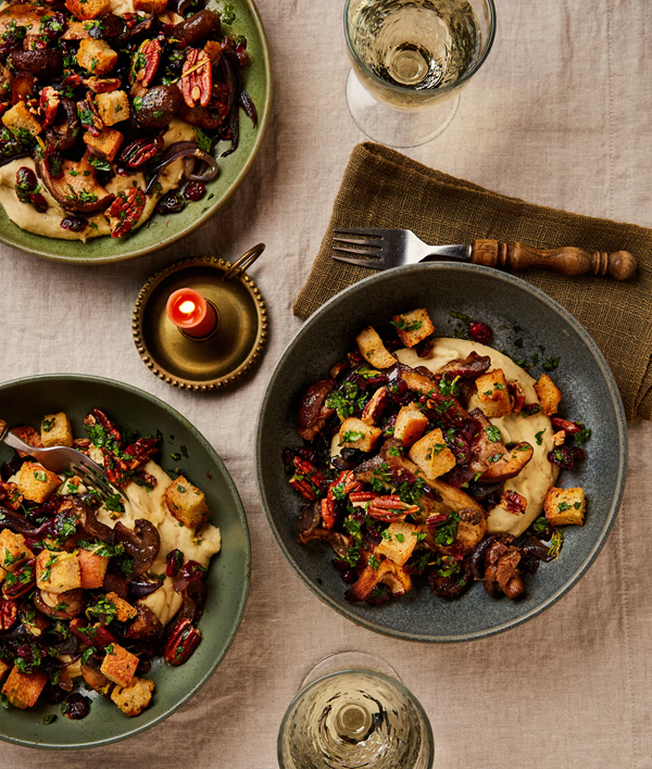 Roast mushrooms, cranberries and butter bean mash