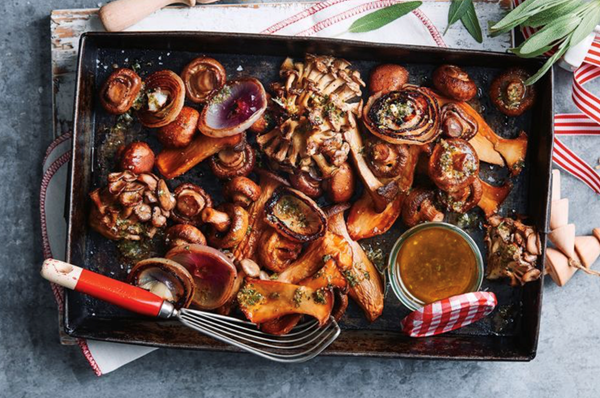 Roast mushrooms with charred onion