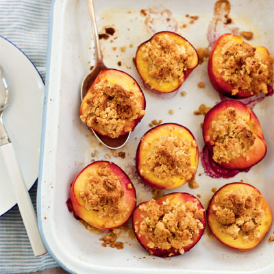 Roast nectarines with amaretti crumble