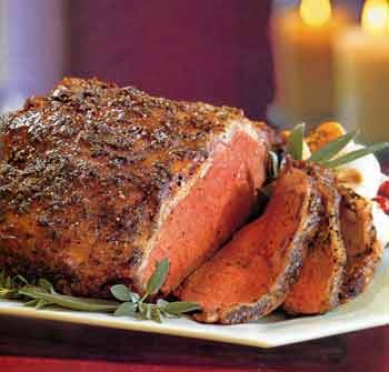 Roast New York strip loin with garlic-herb crust