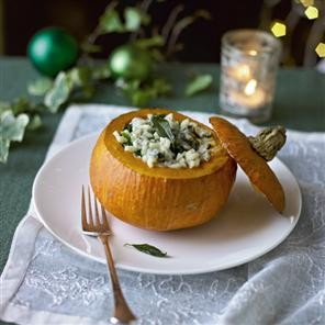 Roast onion squash stuffed blue cheese risotto