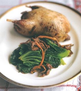 Roast partridge with wild mushrooms and autumn greens