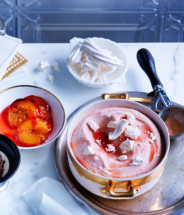 Roast peach and goat's milk gelato