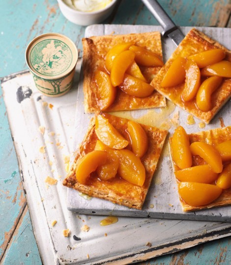 Roast peach and honey puff tart
