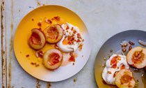 Roast peaches or nectarines with almond praline cream