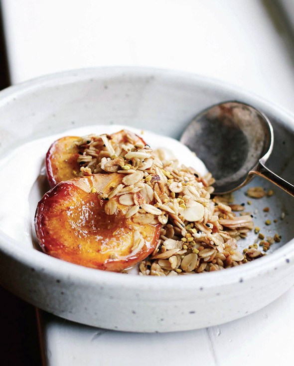 Roast peaches with easy granola