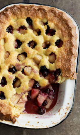 Roast pear and blueberry pie