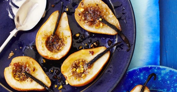 Roast pears with Champagne sabayon