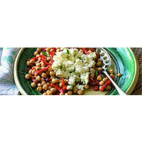 Roast peppers and chickpeas with soft goat's cheese
