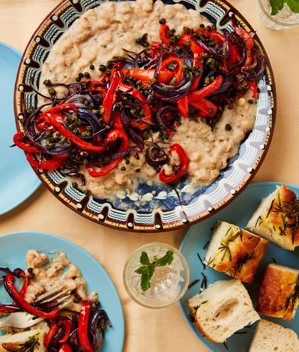 Roast peppers, cannellini beans and crisp capers