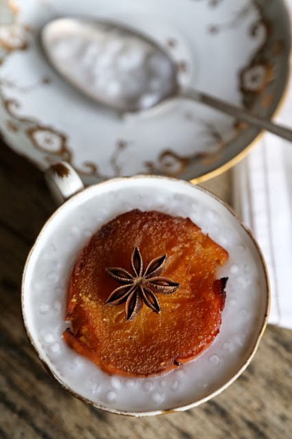 Roast persimmons with coconut tapioca pudding