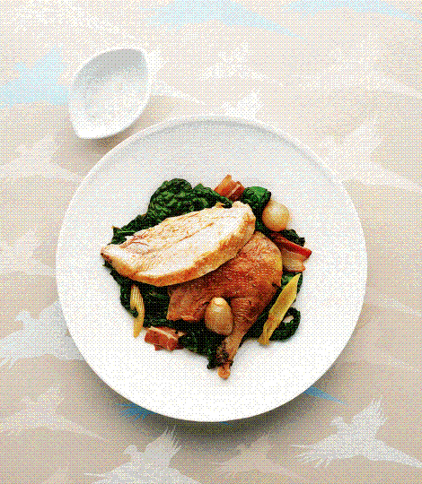 Roast pheasant with cavolo nero and bacon