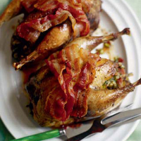 Roast pheasant with pistachio stuffing