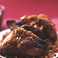 Roast pheasant with quince cheese, served with savoury breadcrumbs