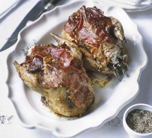 Roast pheasant with ricotta and Parma ham