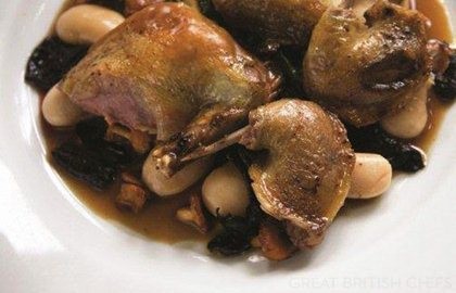 Roast pigeon with braised butter beans