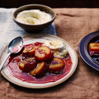 Roast plums with walnut cream