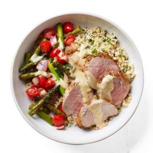 Roast pork, asparagus & cherry tomato bowl