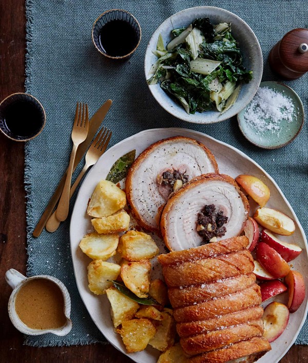 Roast pork belly, black pudding, sage and apple