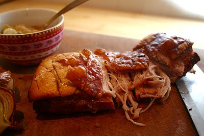 Roast pork belly with apple and fennel