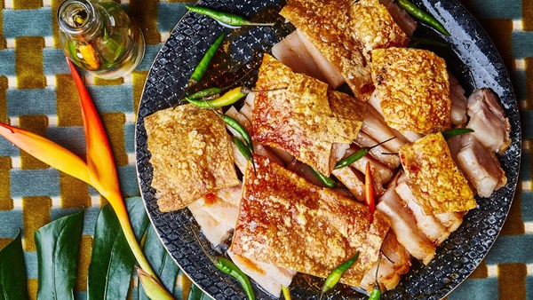 Roast pork belly with chile vinegar