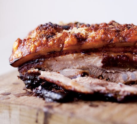 Roast pork belly with pomegranate molasses
